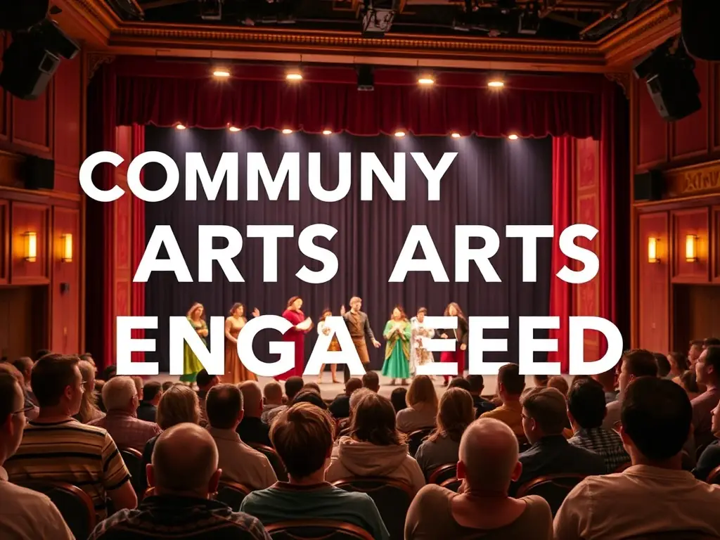 A vibrant stage scene with amateur actors performing a play, showcasing the energy and creativity fostered by LORELEI's theater program.