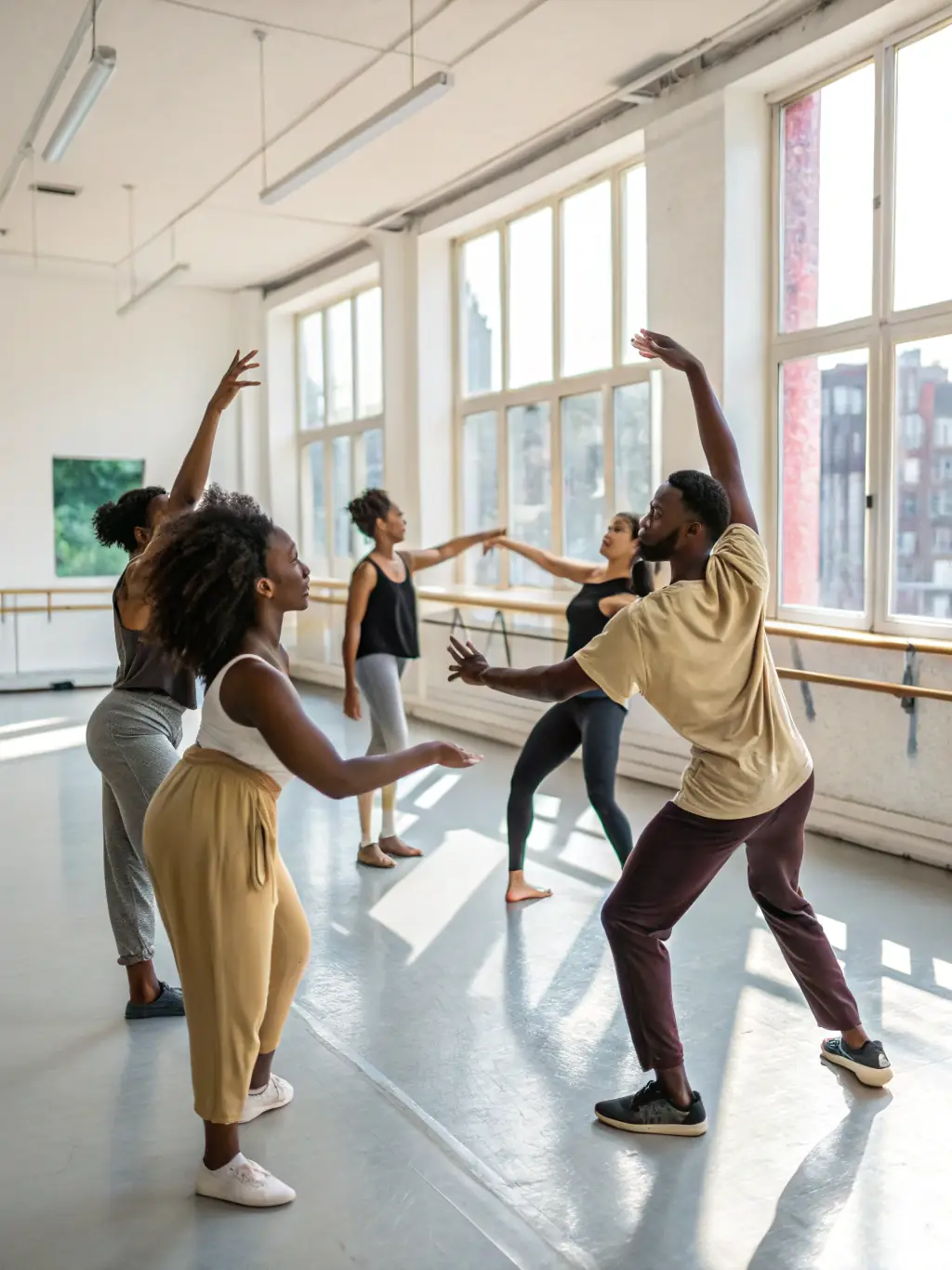 A photo of participants actively engaged in a dance workshop, demonstrating LORELEI's dedication to promoting physical expression and artistic movement.